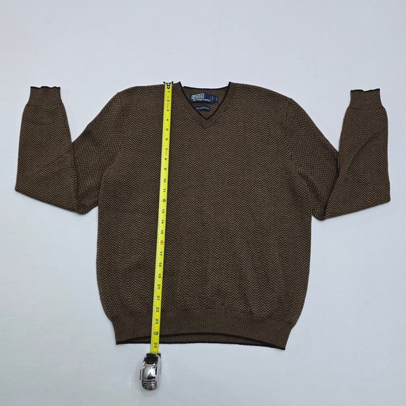 Polo Ralph Lauren Mens Brown Herringbone V-Neck 100% Merino Wool Sweater Size M - Picture 7 of 12